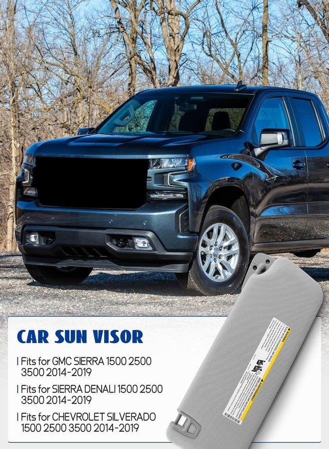 ANODZU Left Driver Side Sun Visor with LED Lights Fit for GMC Sierra/Sierra Denali 1500 2500 3500 Chevrolet Silverado 1500 2500 3500 2014-2019, Replace 23459655 (Gray) - Image 2