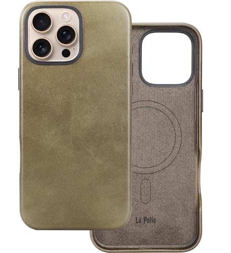 Le Pelle Handcrafted Premium Italian Leather Case for iPhone 16 Pro Max Compatible with Magsafe TwoTone Effect with Unique Patina Over Time Sand Dune - Image 1