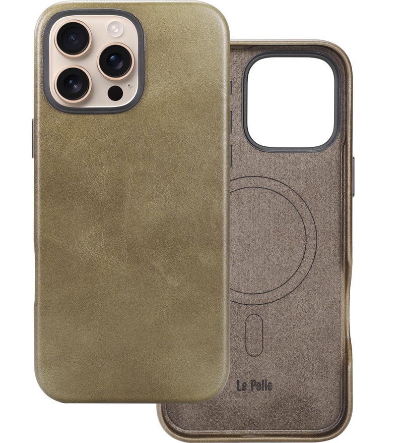 Le Pelle Handcrafted Premium Italian Leather Case for iPhone 16 Pro Max Compatible with Magsafe TwoTone Effect with Unique Patina Over Time Sand Dune - Image 2
