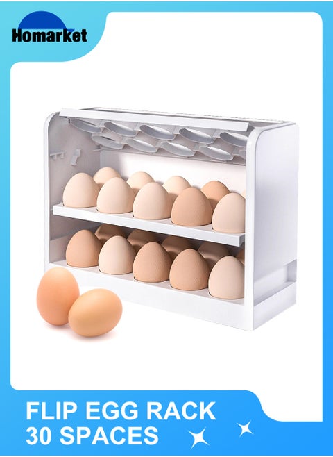 3-Layers Egg Holder for Refrigerator, Egg Storage Box for Fridge, Egg Tray Container Plastic Egg Carton Reusable Egg Organizer for Refrigerator Door 30 Count Space Saver