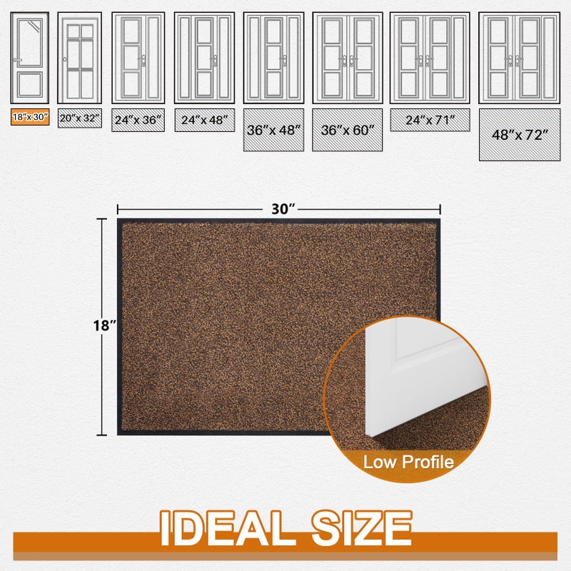 Mibao Front Door Mat, Dirt Trapper Welcome Mat for Outdoor Indoor, Non-Slip Waterproof Doormat, Durable Machine Washable Low Profile Entry Rug for Back Door Outside Patio Porch, 30" x 18", Brown - Image 2