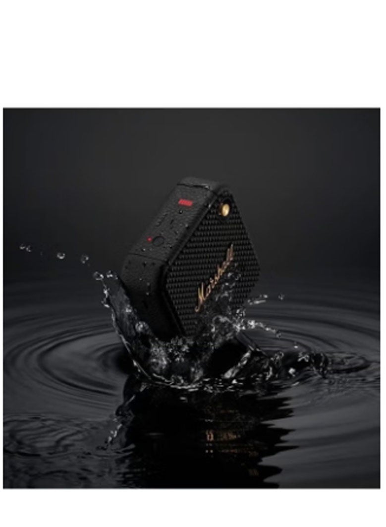 Marshall Willen Bluetooth Speaker, Wireless, 15+ Hours Playtime, Water-Resistent, Quick Charge, Stackable - Brass And Black - Image 5