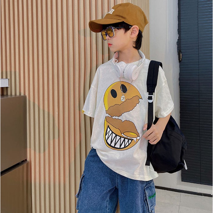 Boys' Pure Cotton Short-Sleeved T-Shirt Summer Wear 2026 New Style Kidsren'S Summer Style Boys' Sports Tops Trendy - Image 1