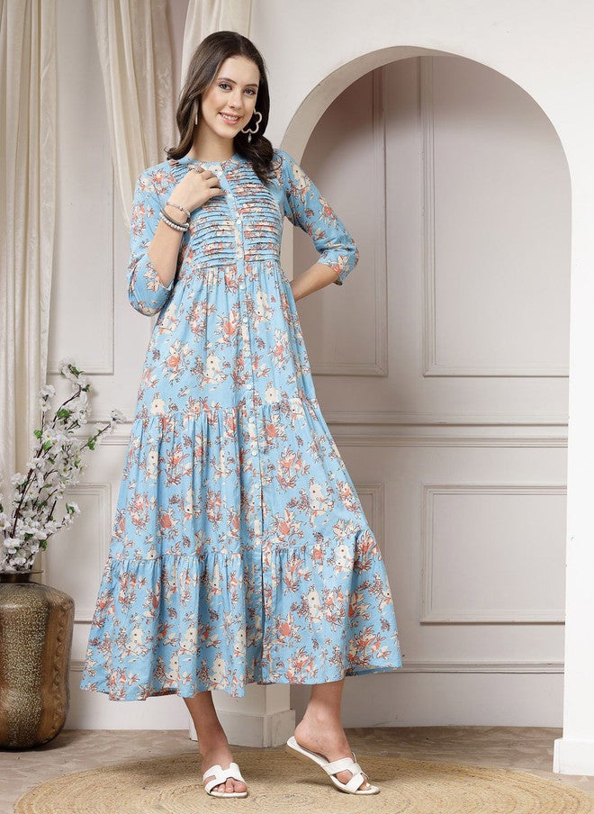 Indibelle Women Floral Printed A-Line Cotton Maxi Dress - Image 3