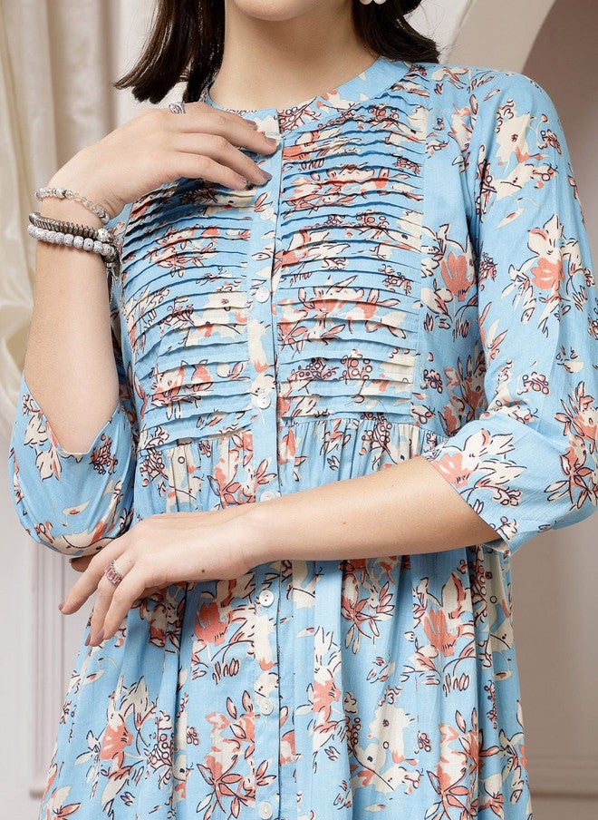 Indibelle Women Floral Printed A-Line Cotton Maxi Dress - Image 2