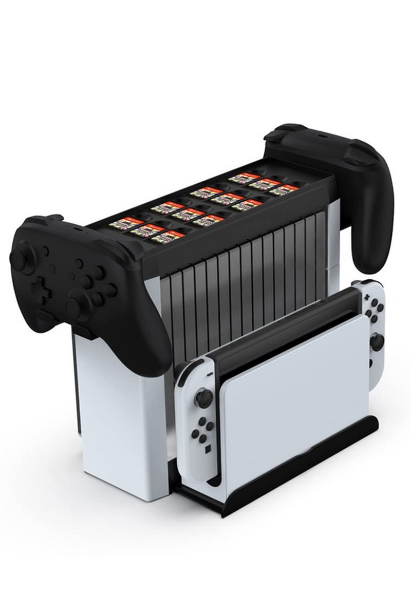 For Nintendo Switch OLED Stand Holder with Game Card and Disc Storage Multi Function Tower Base Bracket for Controllers 2022 Model Accessories - Image 1