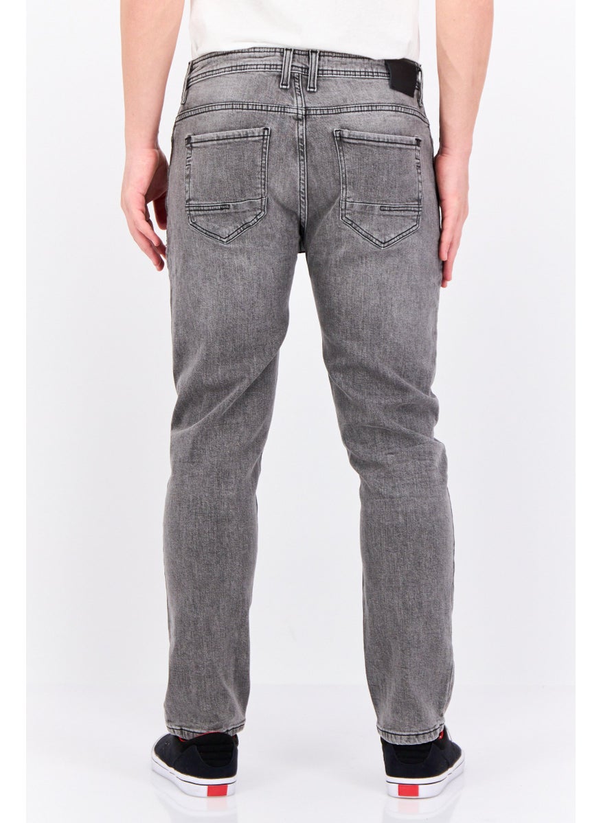 CROSSHATCH Men Slim Fit Washed Stretchable Jeans, Grey  - Image 3