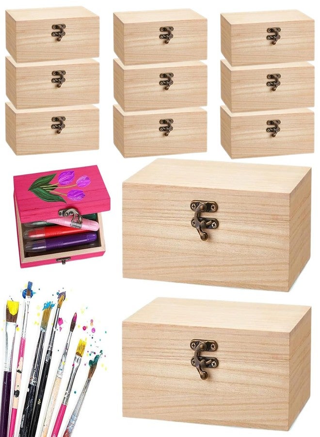 RHBLME 10 PACK Wooden Box with Hinged Lid, Unfinished Unpainted Wooden Boxes for Crafts, Large Wooden Box Unfinished Wood Box for DIY Storage Jewelry Plain Pine Box - Image 1