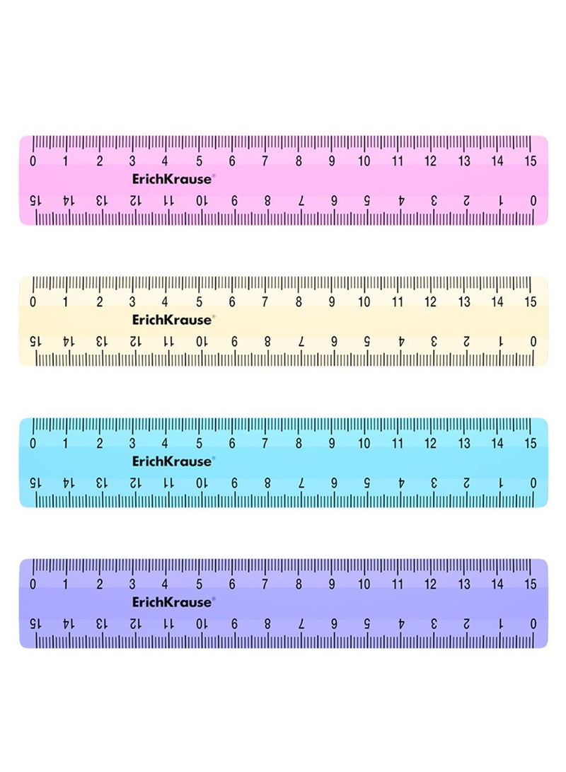 ErichKrause 4-Piece Plastic Rulers 15cm Length Assorted Pastel Colours - Image 2