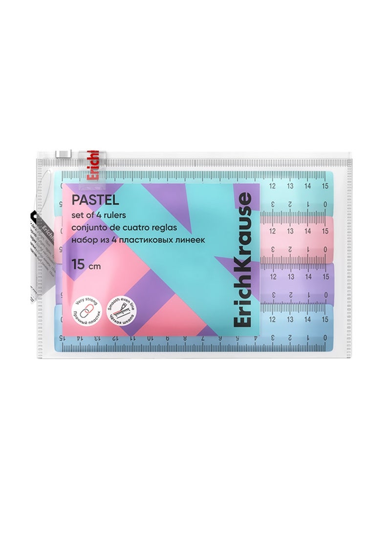 ErichKrause 4-Piece Plastic Rulers 15cm Length Assorted Pastel Colours - Image 3