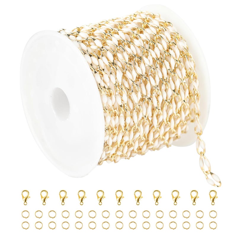 YOUBEIYEE White Enamel Cable Chain Customize Necklace DIY Jewelry Chain Roll 2 Meters Gold Plated Brass Chain with Jump Rings and Lobster Clasps