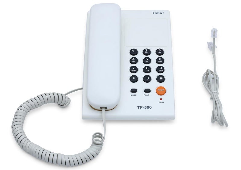 HOLA هاتف أرضي أساسي TF 500 أبيض مزود بسلك مع نغمة/نبض، قابل للتثبيت على الحائط/المكتب، قرص نبض/نغمة - Image 1