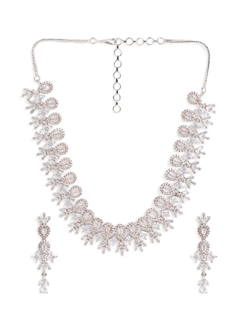Priyaasi Rose AD Stones-Studded Necklace and Earrings