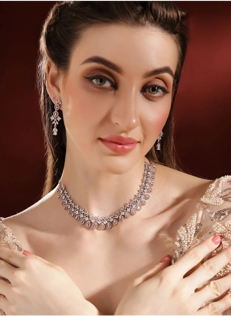 Priyaasi Rose AD Stones-Studded Necklace and Earrings