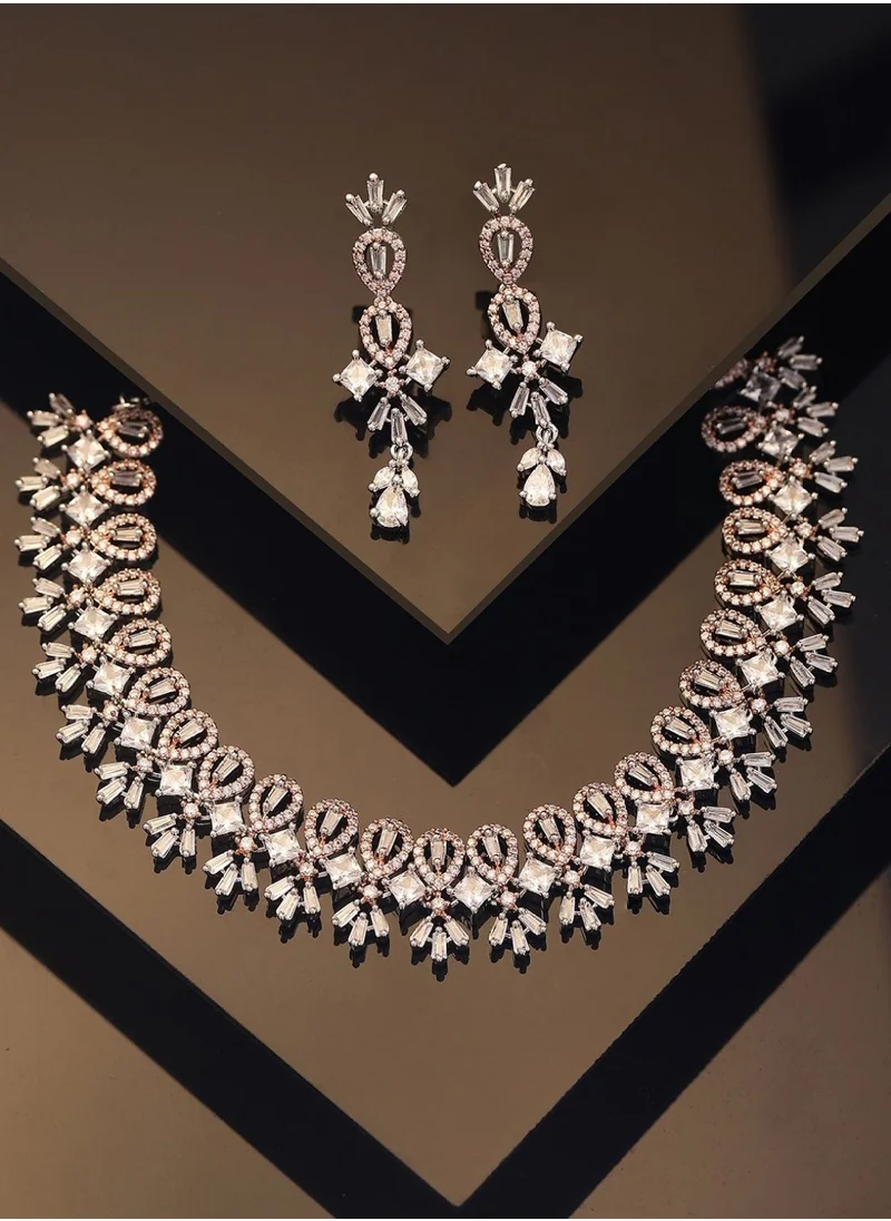 برياسي Rose AD Stones-Studded Necklace and Earrings