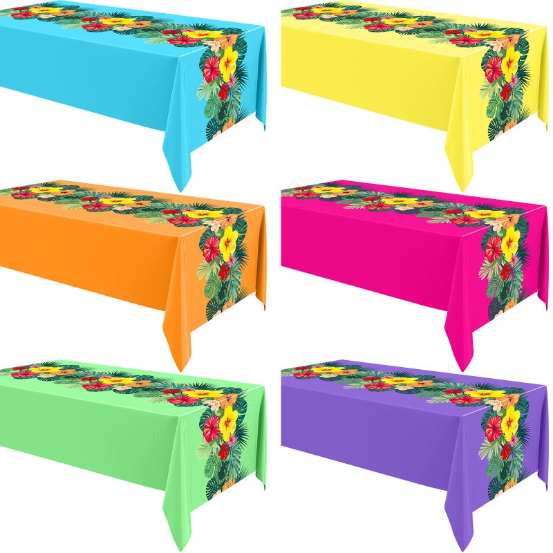 Irenare 6 Sheets Hawaiian Luau Tablecloths for Party Decoration 54 x 108'' Tropical Palm Leaves Table Cloth Hawaii Disposable Rectangular Plastic Table Cover for Summer Beach (Multicolored) - Image 1