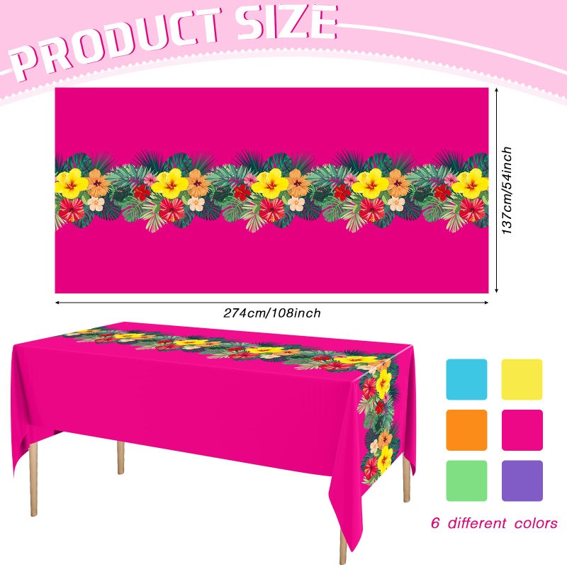 Irenare 6 Sheets Hawaiian Luau Tablecloths for Party Decoration 54 x 108'' Tropical Palm Leaves Table Cloth Hawaii Disposable Rectangular Plastic Table Cover for Summer Beach (Multicolored) - Image 2