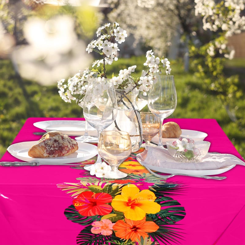 Irenare 6 Sheets Hawaiian Luau Tablecloths for Party Decoration 54 x 108'' Tropical Palm Leaves Table Cloth Hawaii Disposable Rectangular Plastic Table Cover for Summer Beach (Multicolored) - Image 4