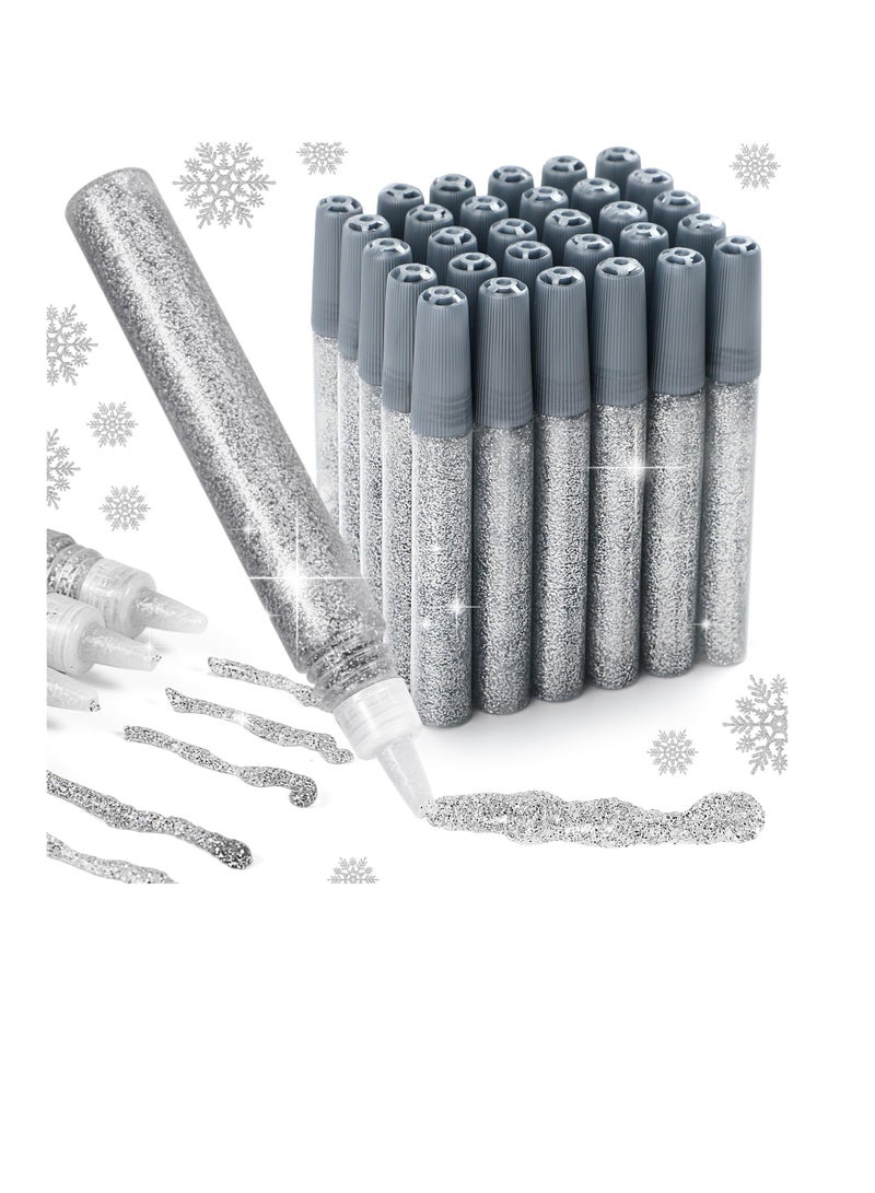 Excefore Glitter Glue Pens, 30 Pcs Art Glitter Glue, Glitter Stick Set for Kids, Washable Glitter Glue Pens for DIY Arts and Crafts Projects, Scrapbooking Holiday Greeting Card Decorating Supplies, Silver - Image 1