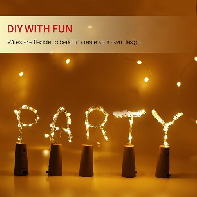 pop colours Wine Bottle String Lights 10 Pack Cork Lights Decorations for Garden Wedding Warm Light LEDs3 Ft