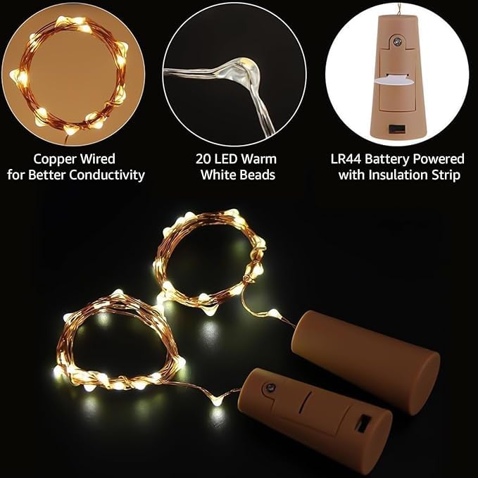 pop colours Wine Bottle String Lights 10 Pack Cork Lights Decorations for Garden Wedding Warm Light LEDs3 Ft
