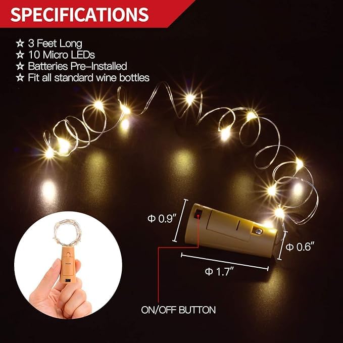 pop colours Wine Bottle String Lights 10 Pack Cork Lights Decorations for Garden Wedding Warm Light LEDs3 Ft