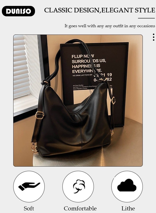 DUNISO Women's Shoulder Tote Bag, Large Capacity Convertible Backbag, Faux Leather Handbag For Women, Fashionable Travel Messenger Bag, Bucket Crossbody Bag with Adjustable Strap for Ladies Girls College Students - Image 2