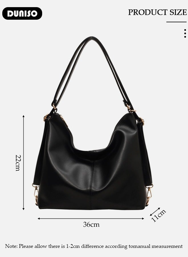 DUNISO Women's Shoulder Tote Bag, Large Capacity Convertible Backbag, Faux Leather Handbag For Women, Fashionable Travel Messenger Bag, Bucket Crossbody Bag with Adjustable Strap for Ladies Girls College Students - Image 4