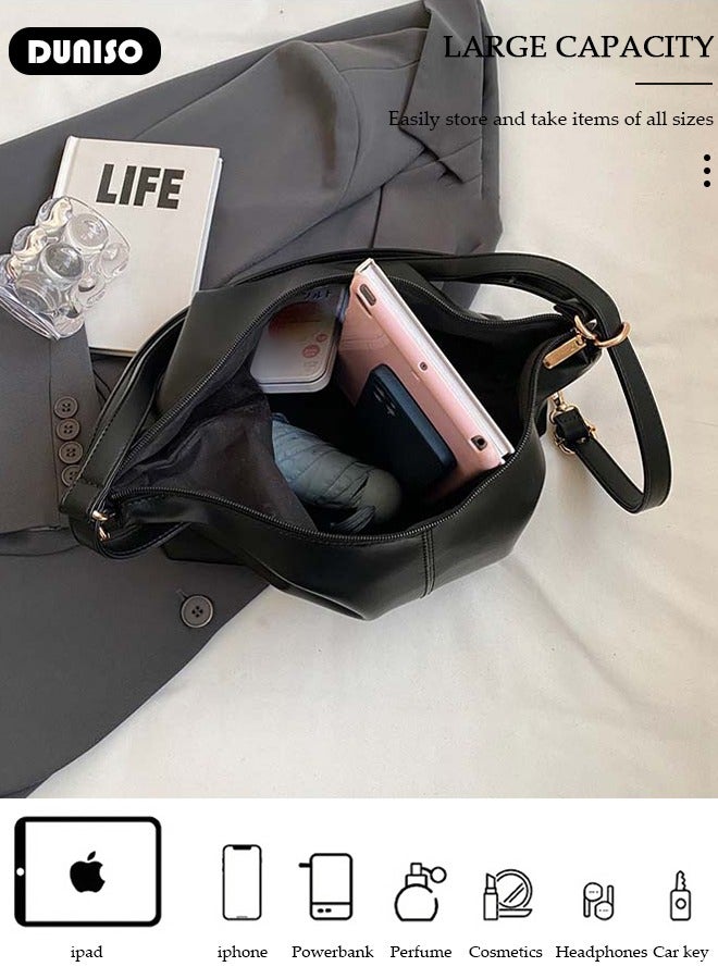 DUNISO Women's Shoulder Tote Bag, Large Capacity Convertible Backbag, Faux Leather Handbag For Women, Fashionable Travel Messenger Bag, Bucket Crossbody Bag with Adjustable Strap for Ladies Girls College Students - Image 5