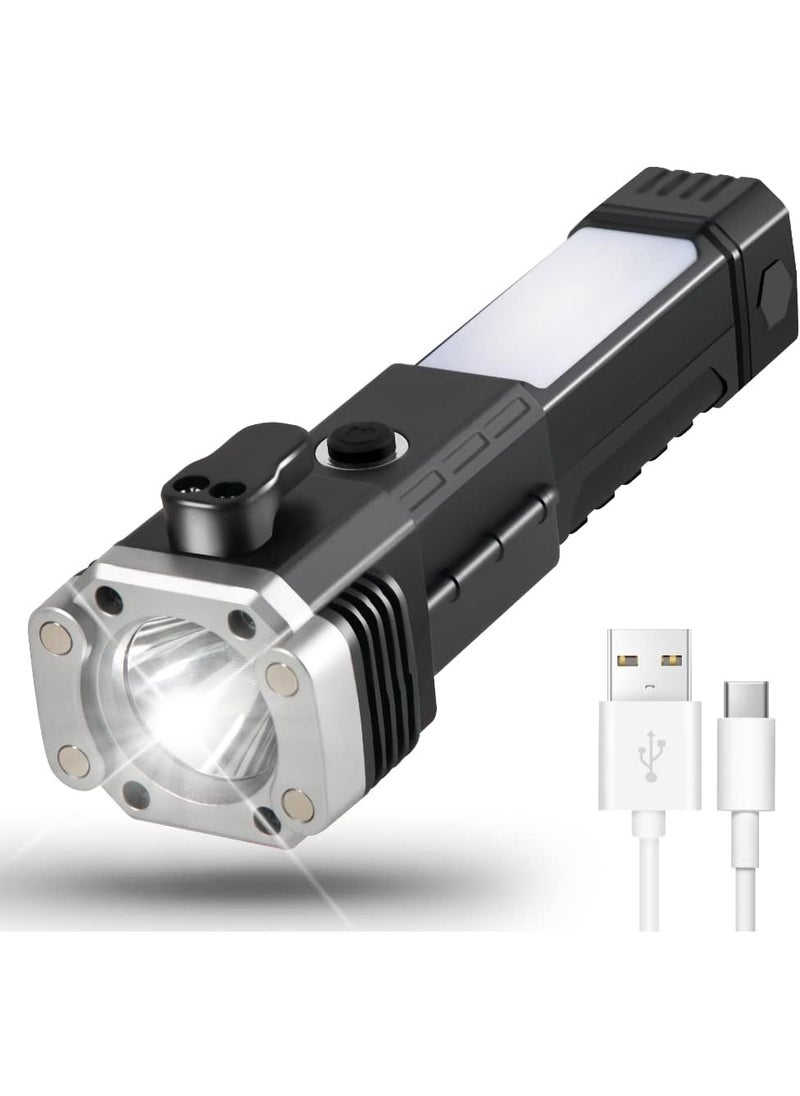 SUKILO LED Rechargeable Flashlight – High Lumens Waterproof Torch with Broken Window Hammer, 3 Lighting Modes & Magnetic Base for Outdoor, Car Use  - Image 1