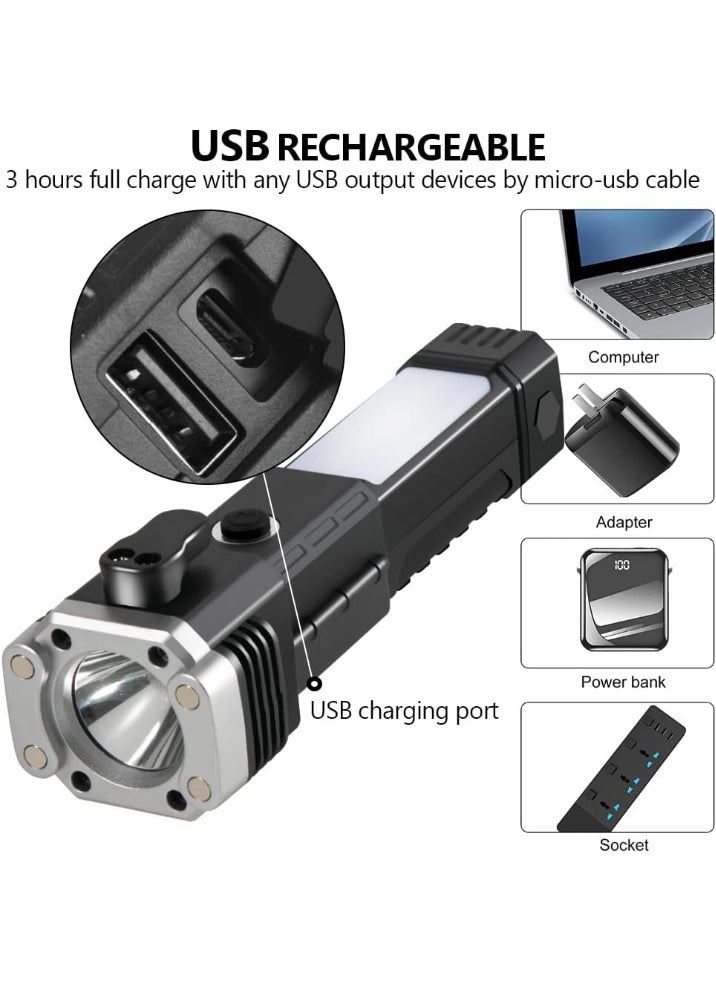 SUKILO LED Rechargeable Flashlight – High Lumens Waterproof Torch with Broken Window Hammer, 3 Lighting Modes & Magnetic Base for Outdoor, Car Use  - Image 5