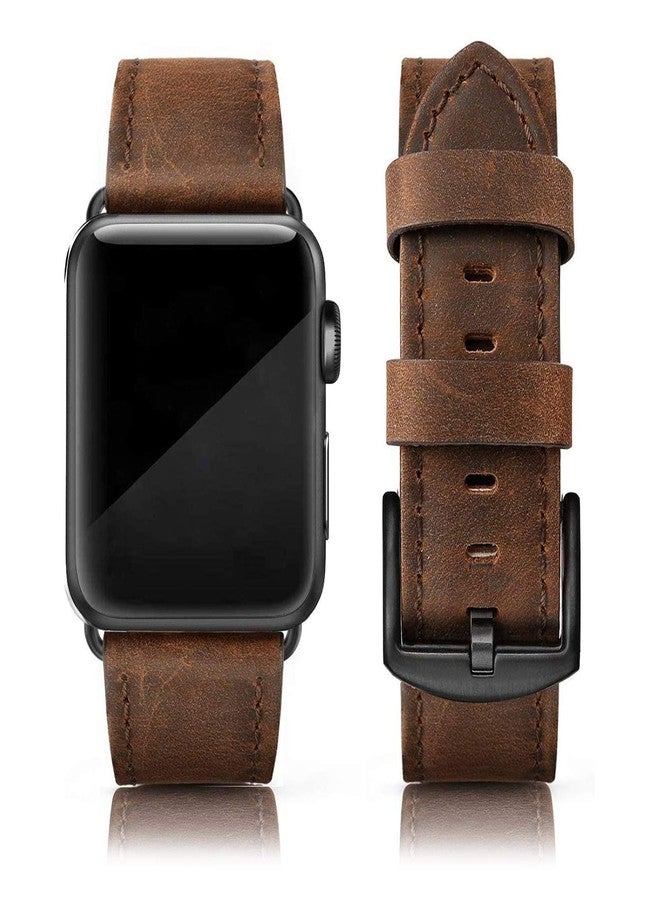 EDIMENS Leather Bands Compatible with Apple Watch 46mm 45mm 44mm 42mm(Series 1 2 3) Band Men Women, Vintage Genuine Leather Wristband Replacement Band Compatible for Apple Watch iwatch Series 10 9 8 7 6 5 4 SE - Image 1