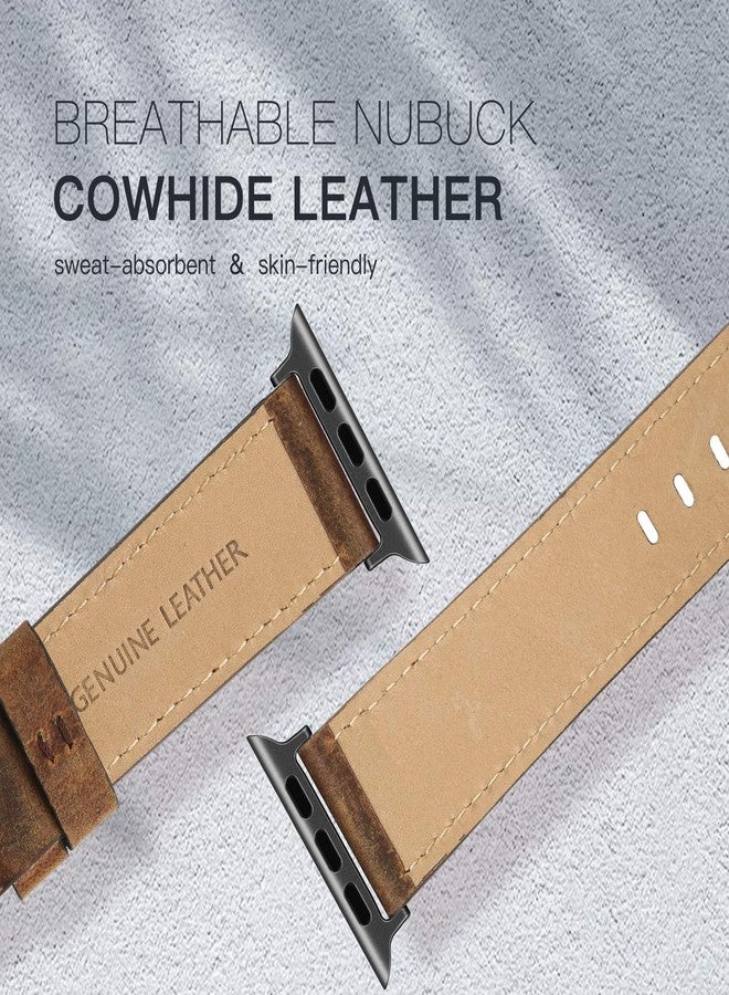 EDIMENS Leather Bands Compatible with Apple Watch 46mm 45mm 44mm 42mm(Series 1 2 3) Band Men Women, Vintage Genuine Leather Wristband Replacement Band Compatible for Apple Watch iwatch Series 10 9 8 7 6 5 4 SE - Image 4