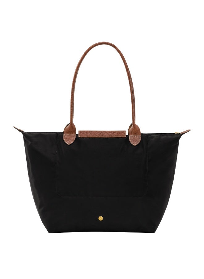 Longchamp حقيبة كاميرا للنساء على الكتف | حقيبة كبيرة السعة | قماش بولياميد معاد تدويره | حواف جلدية | إغلاق بسحاب | 28 سم أسود - Image 4