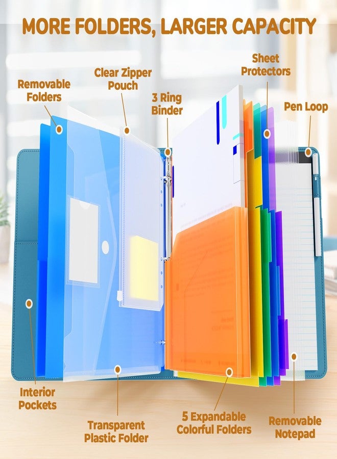 JoyCat 3 Ring Binder Clipboard with Storage,12.4"x10.2"Magnetic Clipboard Folder with 5 Expandable Folders,Refillable Lined Notepad (11" x 8.5"),Ideal for School Office Nursing(Dark Blue) - Image 2