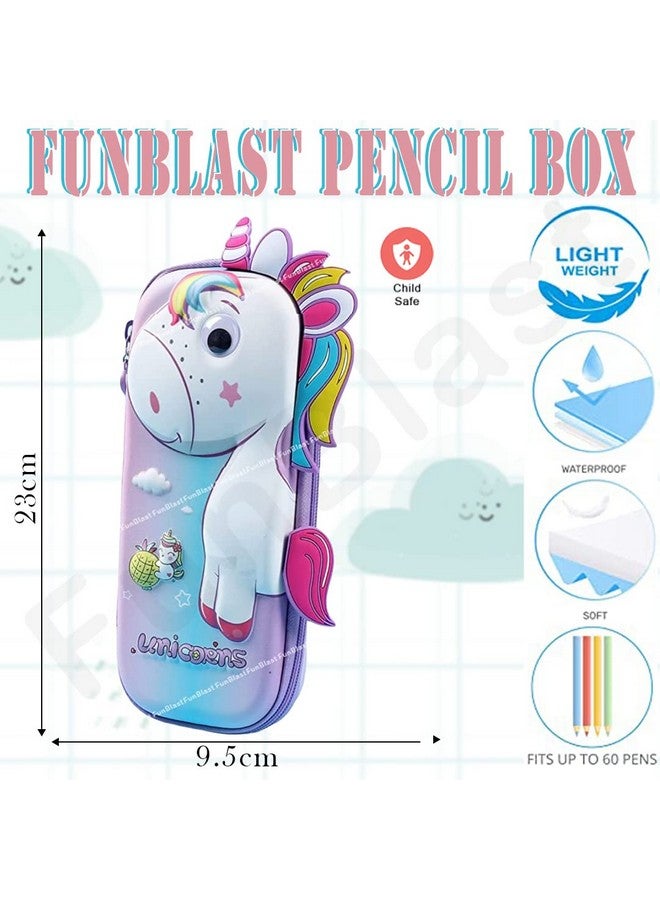 FunBlast Unicorn Pencil Case for Kids - Pencil Pouches for Girls, 3D Hardtop Eva Multipurpose Zipper Pen & Pencil Case, Stationary Organizer for Kids, Birthday Return Gift for Kids - Multicolor - Image 2