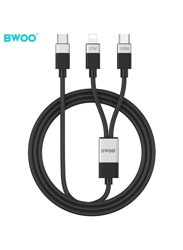 BWOO Type-C To Type-C/Lightning 2 In 1 Fast Charging Data Cable Black - Image 1