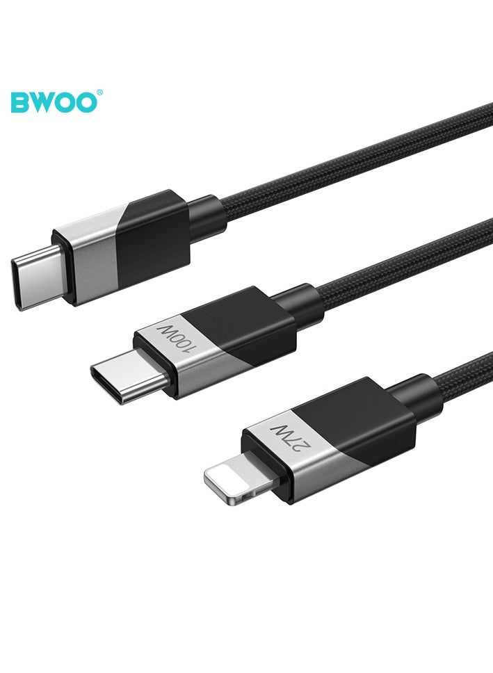 BWOO Type-C To Type-C/Lightning 2 In 1 Fast Charging Data Cable Black - Image 2