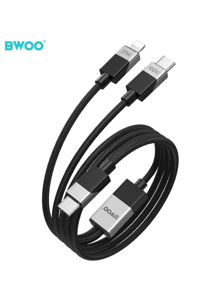 BWOO Type-C To Type-C/Lightning 2 In 1 Fast Charging Data Cable Black - Image 3