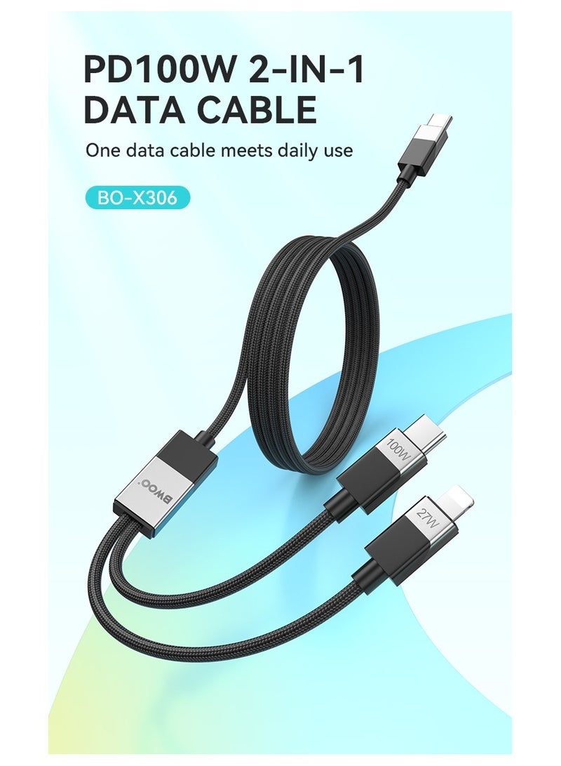 BWOO Type-C To Type-C/Lightning 2 In 1 Fast Charging Data Cable Black - Image 4