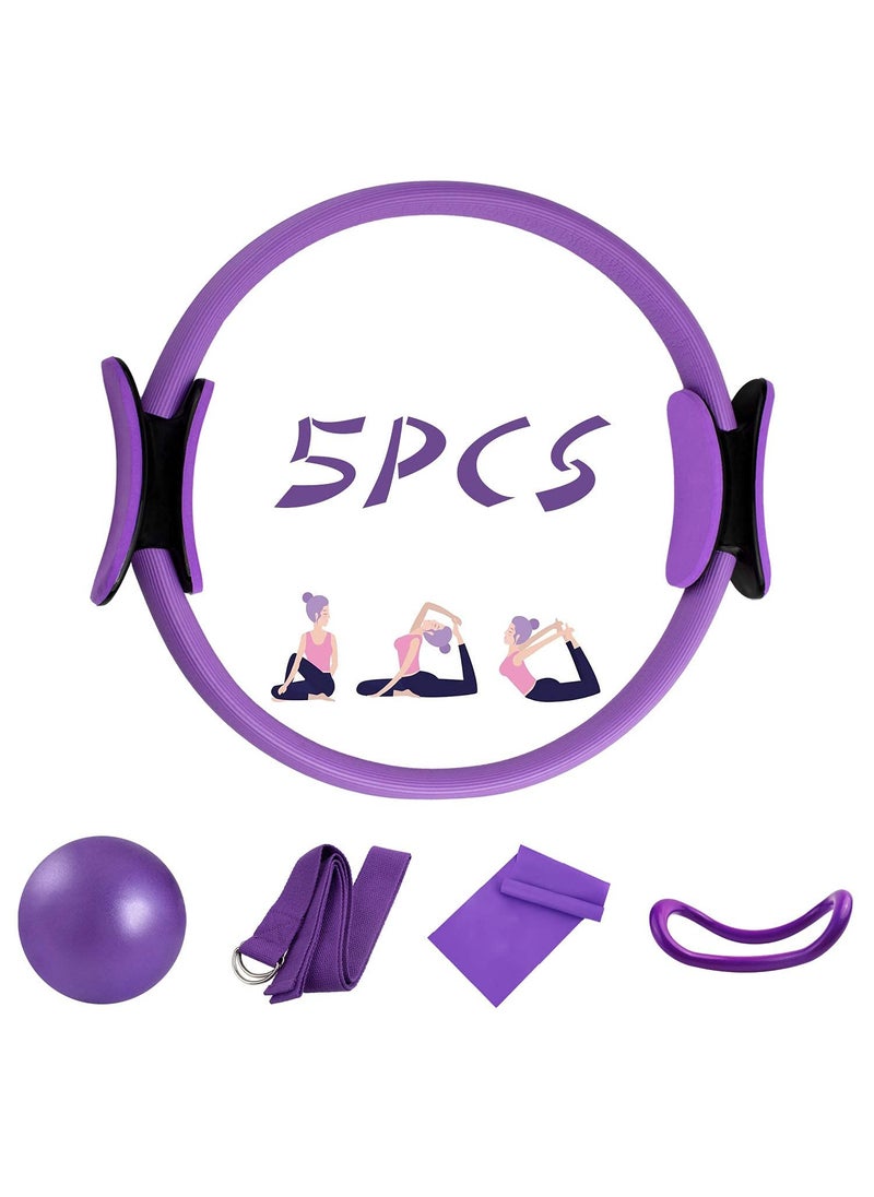 Arabest 5 Pcs Pilates Ring Set 14" Yoga Fitness Magic Circle Pilates Equipment for Home Workouts Fitness kit (Purple)  - Image 1