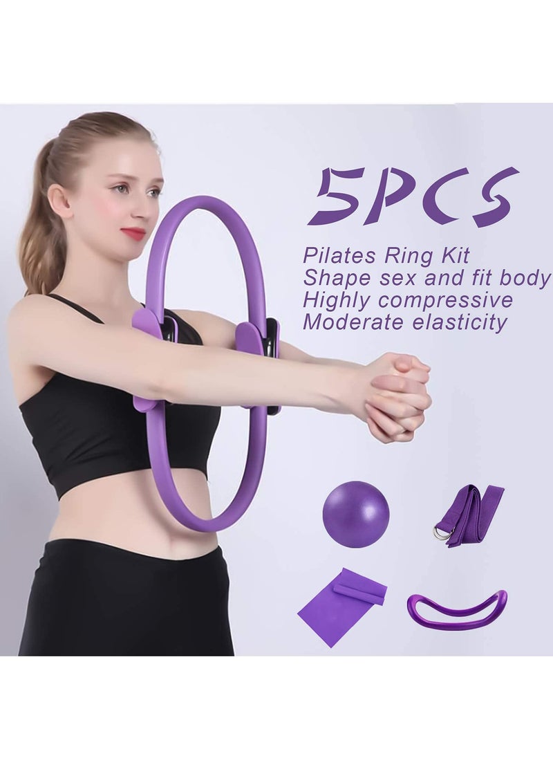 Arabest 5 Pcs Pilates Ring Set 14" Yoga Fitness Magic Circle Pilates Equipment for Home Workouts Fitness kit (Purple)  - Image 4