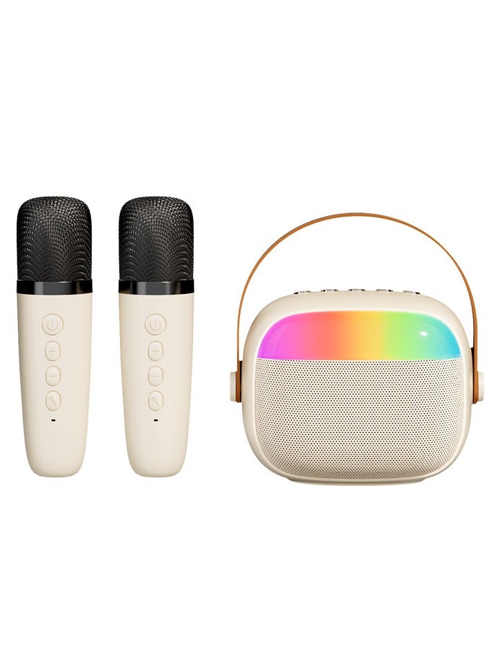 MJZ Kids Karaoke Machine, Mini Portable Bluetooth Speaker with 2 Wireless Microphones, Mini Karaoke Machine with Colorful Lights Kids Toys Birthday Gift Family Party(White)  - Image 1