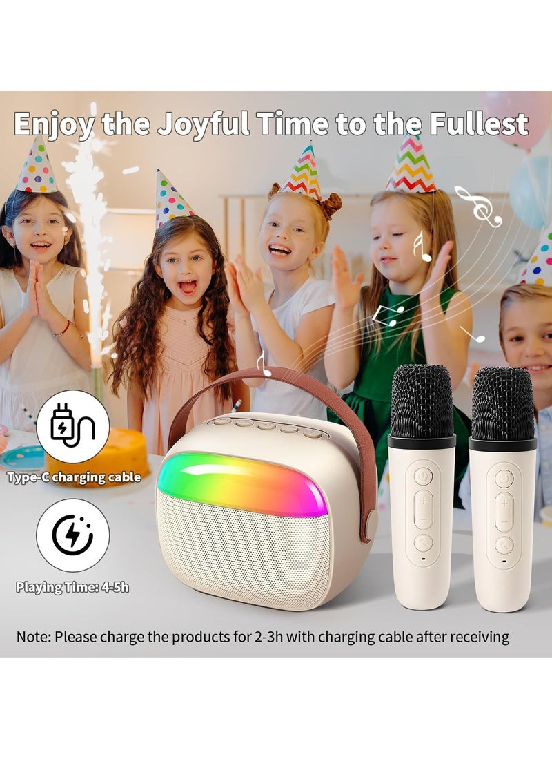 MJZ Kids Karaoke Machine, Mini Portable Bluetooth Speaker with 2 Wireless Microphones, Mini Karaoke Machine with Colorful Lights Kids Toys Birthday Gift Family Party(White)  - Image 3