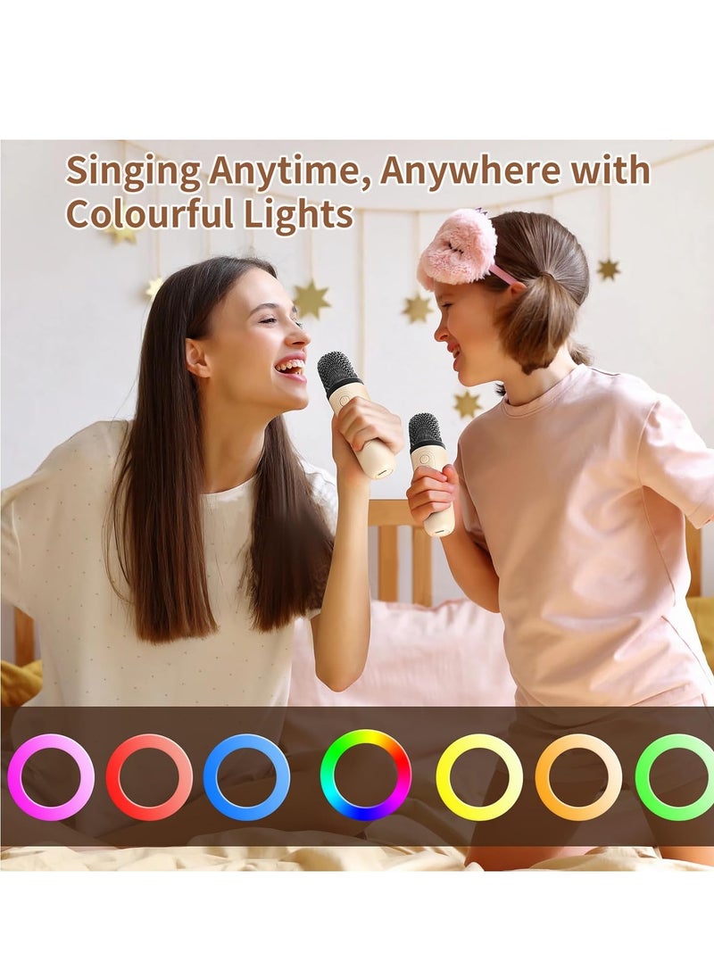 MJZ Kids Karaoke Machine, Mini Portable Bluetooth Speaker with 2 Wireless Microphones, Mini Karaoke Machine with Colorful Lights Kids Toys Birthday Gift Family Party(White)  - Image 4