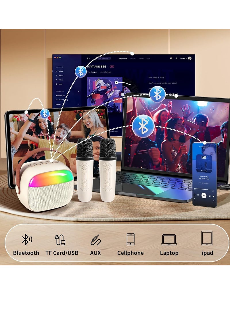 MJZ Kids Karaoke Machine, Mini Portable Bluetooth Speaker with 2 Wireless Microphones, Mini Karaoke Machine with Colorful Lights Kids Toys Birthday Gift Family Party(White)  - Image 5