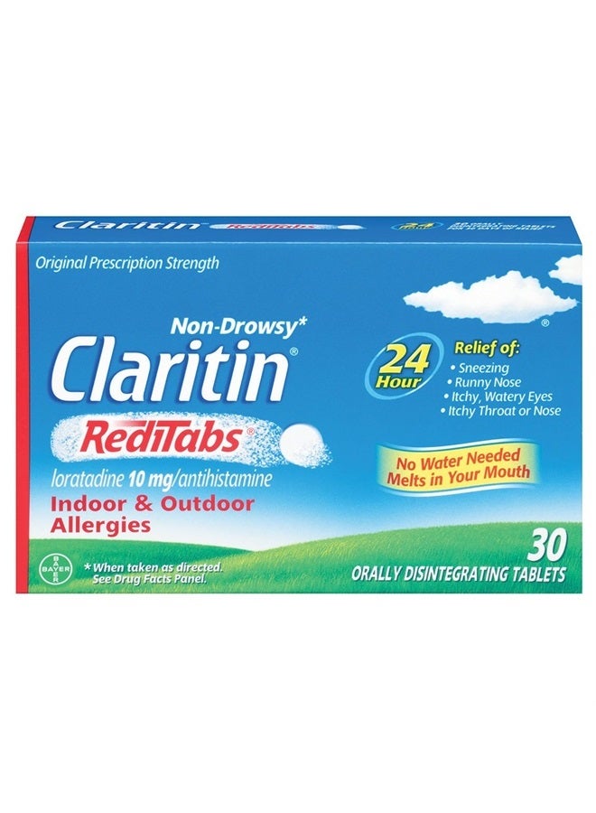 Claritin ريدتابس 24 ساعة دواء الحساسية، غير مسبب للنعاس، قوة وصفة تخفيف الحساسية، أقراص لوراتادين، 30 حبة - Image 1
