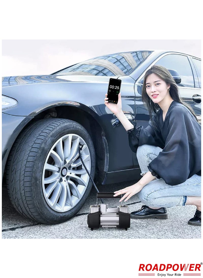 RoadPower - Portable Double Cylinder Air Compressor Tire Inflator 12V Compact Air Pump For Car Tires 150 PSI Heavy Duty Metal Tire Pump For SUV Off Road Trailer Truck Bike - Image 1