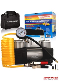 RoadPower Portable Double Cylinder Air Compressor Tire Inflator 12V Compact Air Pump For Car Tires 150 PSI Heavy Duty Metal Tire Pump For SUV Off Road Trailer Truck Bike  - Image 1