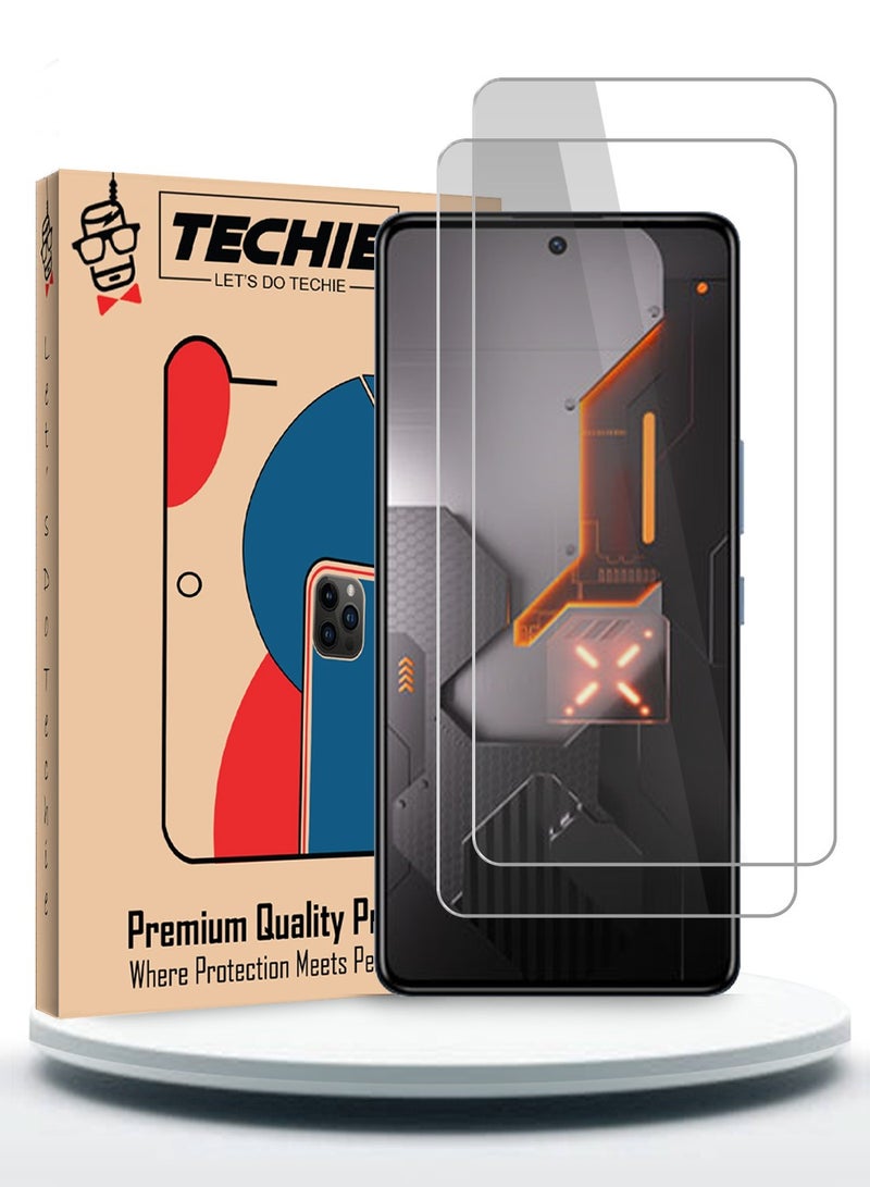 Techie قطعتان من واقي الشاشة الزجاجي عالي الدقة لهاتف Infinix GT 10 Pro - مضاد للانعكاس ومضاد للفقاعات وصلابة 9H 0.33 مم وحواف مستديرة وسهلة التركيب - Image 1